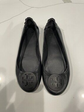 Tory Burch Black Leather Minnie Travel Ballet Flats - Size 8 - New w/o box